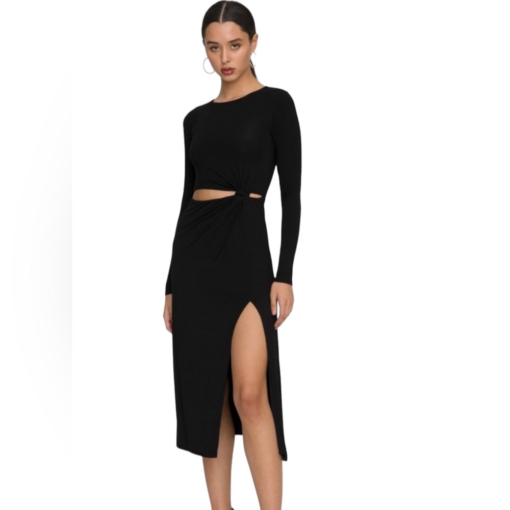 Good American Black Gathered Waist Cut Out Double Layered Midi Dress NWT 4XL